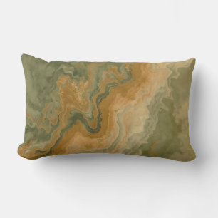 Sage Olive Green Mustard Yellow Print Lumbar Cushion