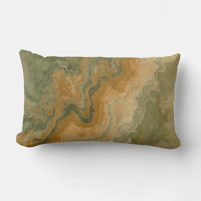 Sage Olive Green Mustard Yellow Print Lumbar Cushion (Front)