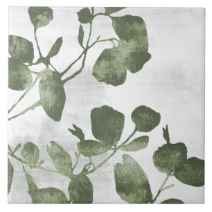 Sage Olive Green Painterly Botanical Art 02 Tile