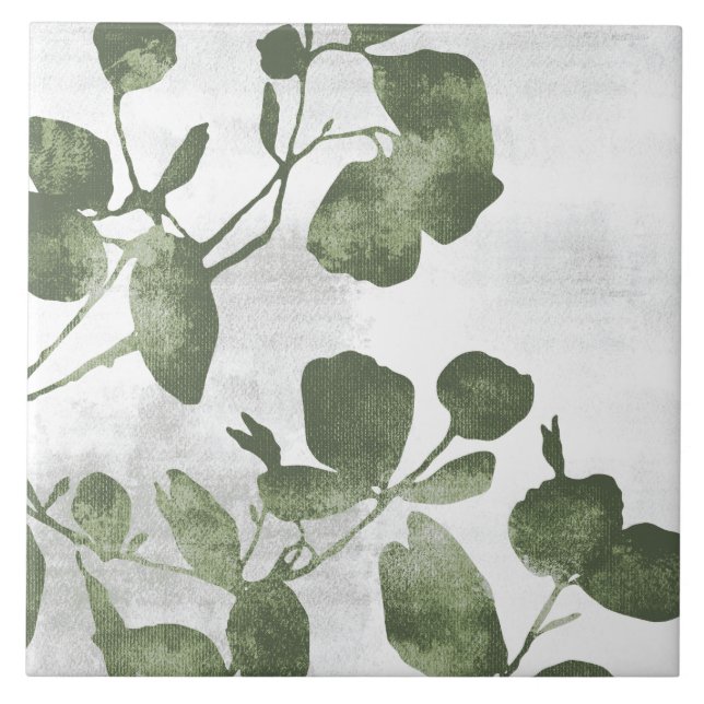 Sage Olive Green Painterly Botanical Art 02 Tile (Front)