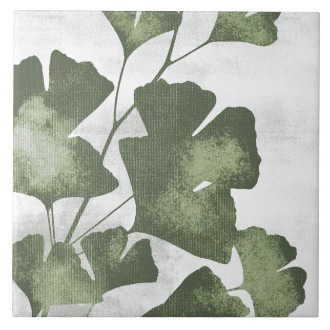 Sage Olive Green Painterly Botanical Art 04 Tile (Front)