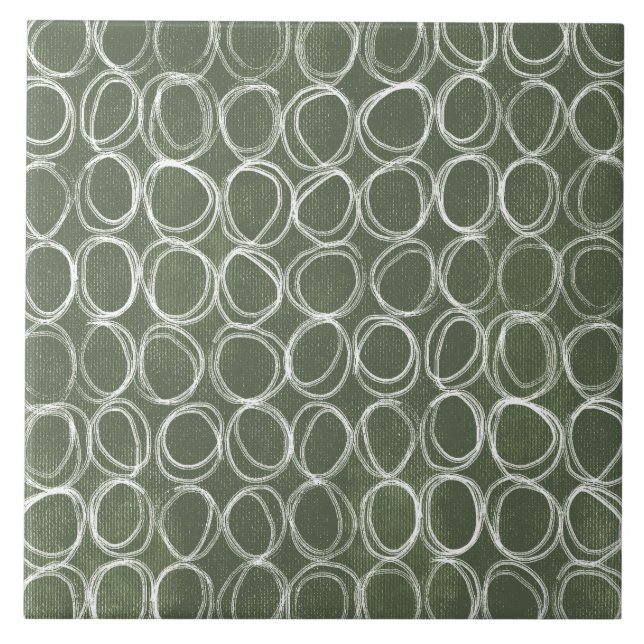 Sage Olive Green Painterly Geometrical Art 02 Tile (Front)