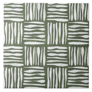 Sage Olive Green Painterly Geometrical Art 05 Tile