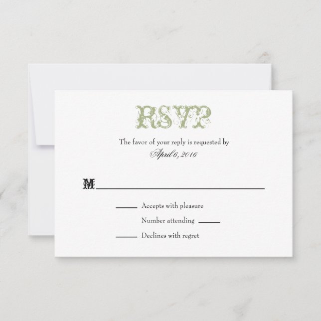 Sage Olive Green Plain Simple Wedding RSVP Cards (Front)