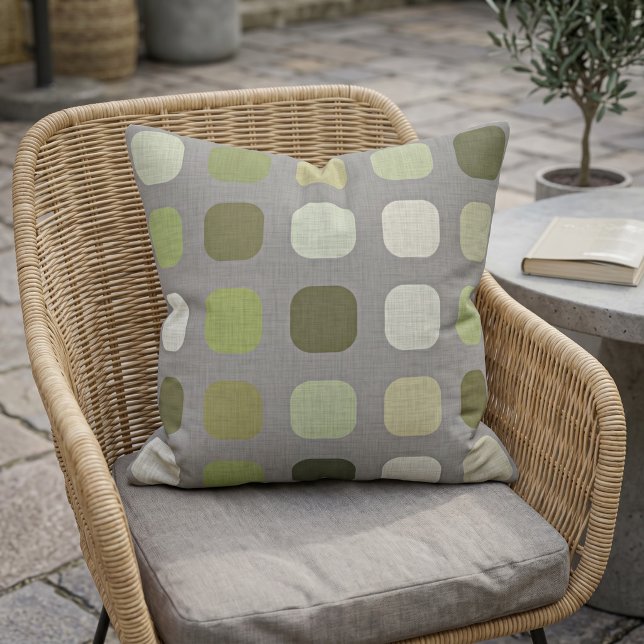 Sage Olive Green Round Squares Pattern On Grey Cushion (Creator Uploaded)