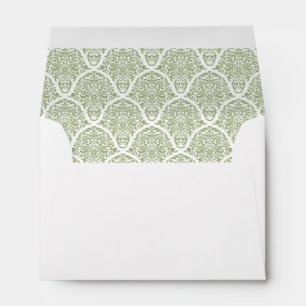 Sage Olive Green White Damask Wedding Envelopes