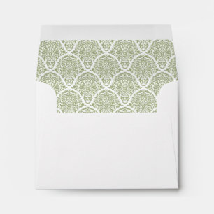 Sage Olive Green White Damask Wedding Envelopes