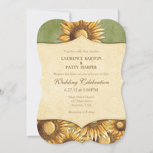 Sage Olive Rustic Sunflower Wedding Invitation (Front)