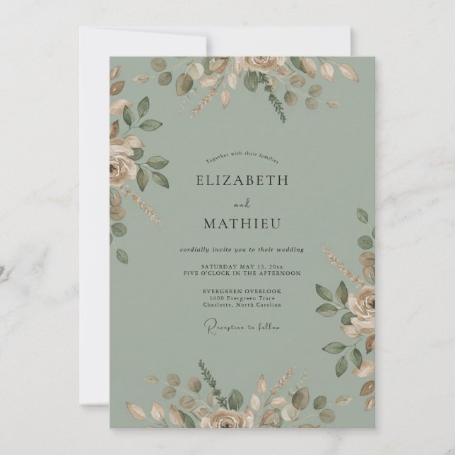 Sage Olive Watercolor Wedding Invitation (Front)