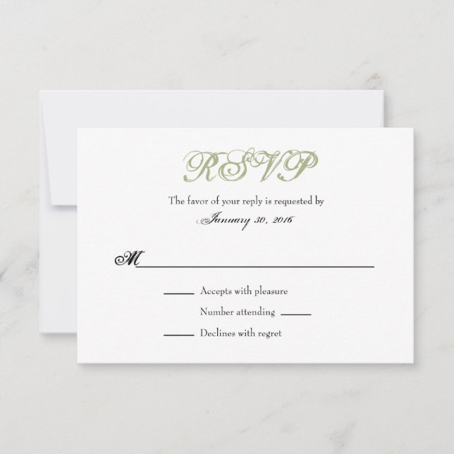Sage Olive White Plain Simple Wedding RSVP Cards (Front)