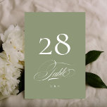 Sage on White Elegant Calligraphy Wedding Table Number<br><div class="desc">***this design is part of a matching collection*** _______________________ this design template is fully editable / customisable by you the customer - click personalise further button if you wish to move, add, delete, or make significant changes to the design _______________________ *if you have any DESIGN questions or need more designs...</div>