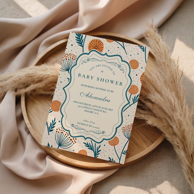 Sage Orange Botanical Baby Shower Invitation (Creator Uploaded)