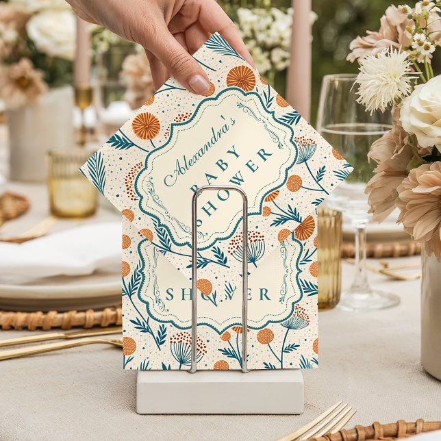 Sage Orange Botanical Baby Shower Napkin (Creator Uploaded)