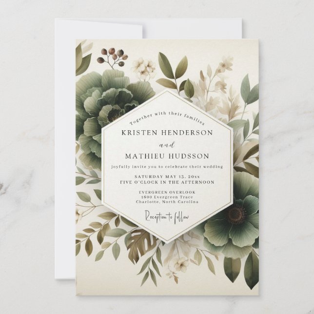 Sage Painterly Flora Wedding Invitation (Front)