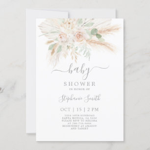 Sage pampas Floral Baby Shower Invitation
