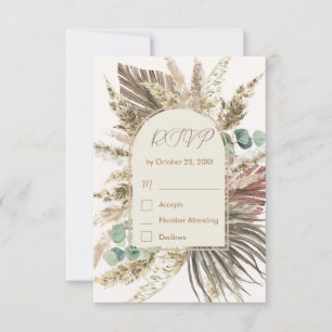  Sage Pampas Grass RSVP Card   Rustic Boho Wedding