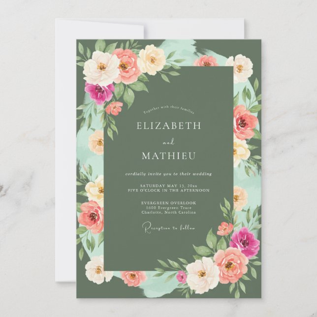 Sage Pastel Botanical Wedding Invitation (Front)