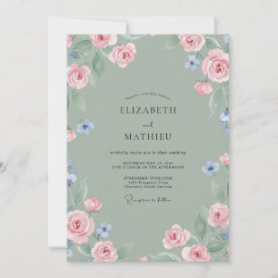 Sage Pastel Floral Wedding Invitation