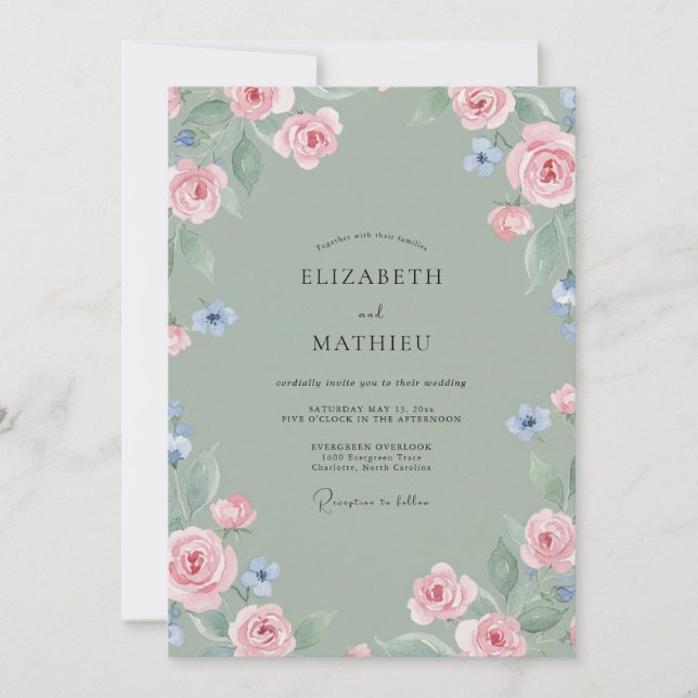 Sage Pastel Floral Wedding Invitation (Front)