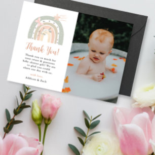 Sage Peach Boho Rainbow Thank You Baby Shower Card