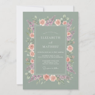 Sage Peach Romantic Floral Wedding Invitation