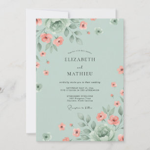 Sage Peach Wildflower Wedding Invitation