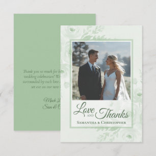 Sage Peonies Love & Thanks Photo & Note Wedding Thank You Card