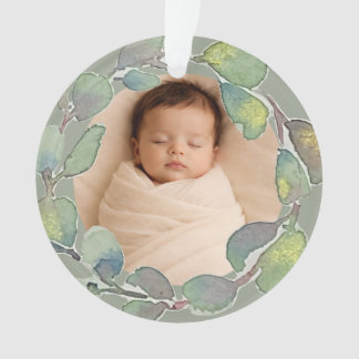 Sage Personalised Baby Photo Eucalyptus Watercolor Ornament