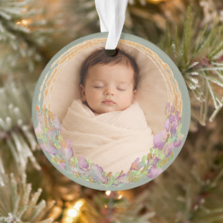 Sage Personalised Baby Photo Original Watercolor Ornament