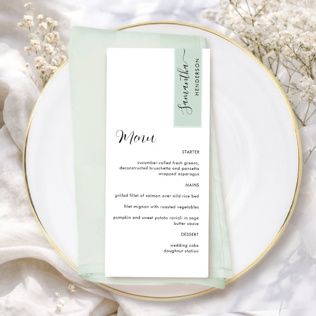 Sage Personalised with Guest Name Elegant Menu (Creator Uploaded)