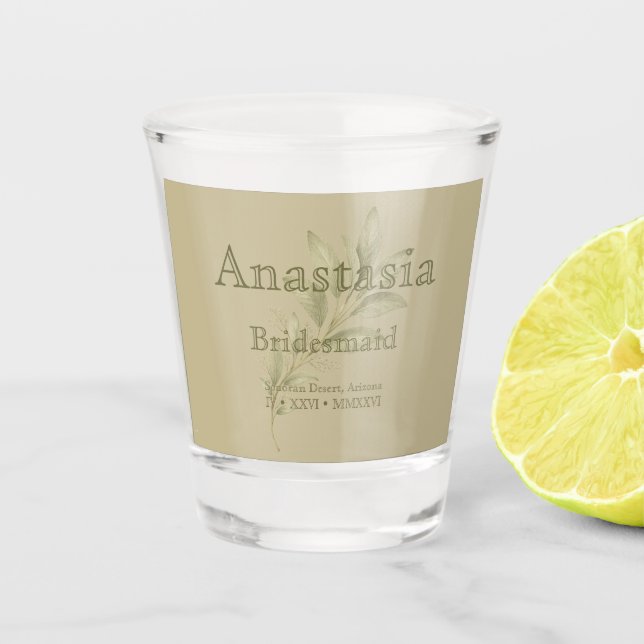 Sage Personalized Bridesmaid Shot Glass (Front)