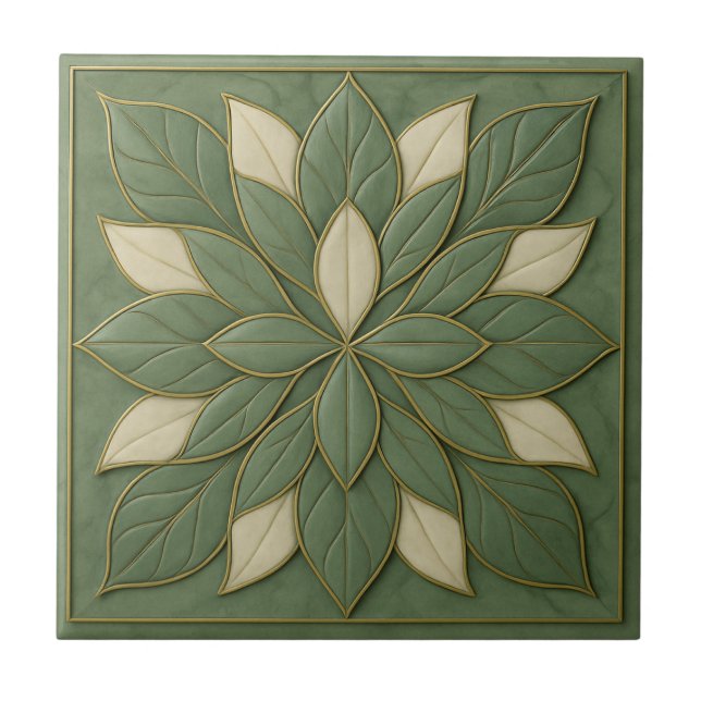 Sage Petal Harmony – Artisan Floral Ceramic Tile (Front)