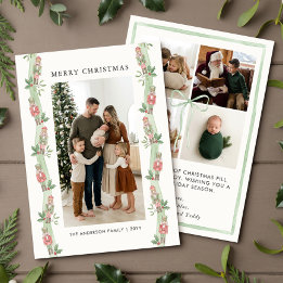 Sage Pine Garland Ribbon Merry Christmas Photo Holiday Card