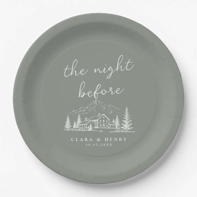 Sage Pine Rehearsal Dinner Paper Plates (Front)