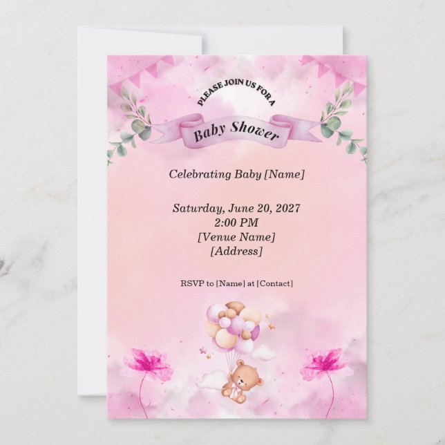 Sage Pink Baby Shower Invitation (Front)