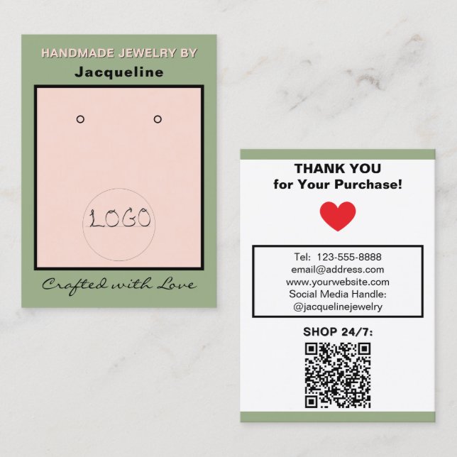 Sage Pink Earrings Logo QR Code Business Card (Front/Back)