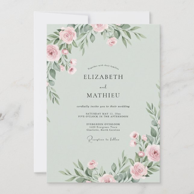 Sage Pink Ethereal Floral Wedding Invitation (Front)