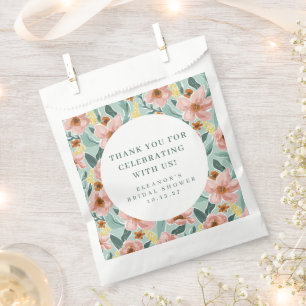 Sage Pink Floral Bridal Shower Custom Thank You Favour Bags