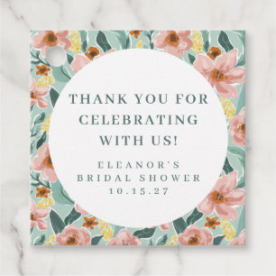Sage Pink Floral Bridal Shower Custom Thank You Favour Tags