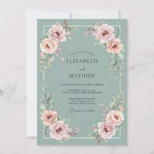 Sage Pink Floral Romance Wedding Invitation