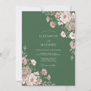 Sage Pink Peony Wedding Invitation