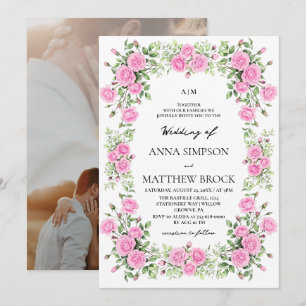 Sage Pink Roses Elegant Floral Wedding  Invitation