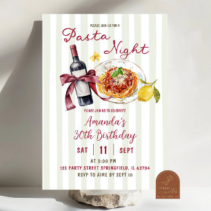 Sage Pink Stripe Pasta Night Birthday Dinner Invitation