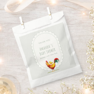 Sage Preppy Cottagecore Rooster Chick Baby Shower Favour Bags