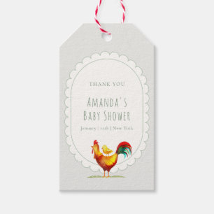 Sage Preppy Cottagecore Rooster Chick Baby Shower Gift Tags
