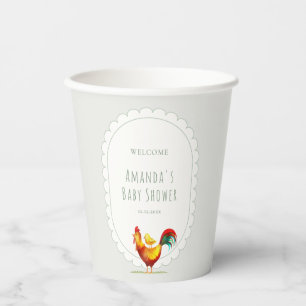 Sage Preppy Cottagecore Rooster Chick Baby Shower Paper Cups