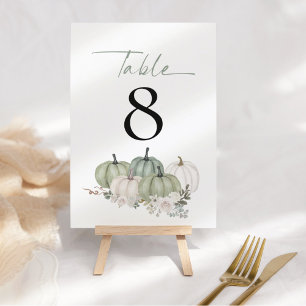 Sage Pumpkins Florals Wedding Table Number