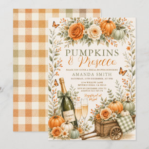 Sage Pumpkins Prosecco Fall Floral Bridal Shower Invitation