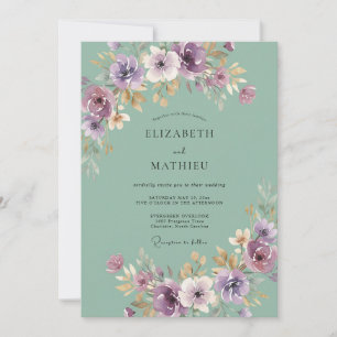 Sage Purple Romantic Flourish Wedding Invitation