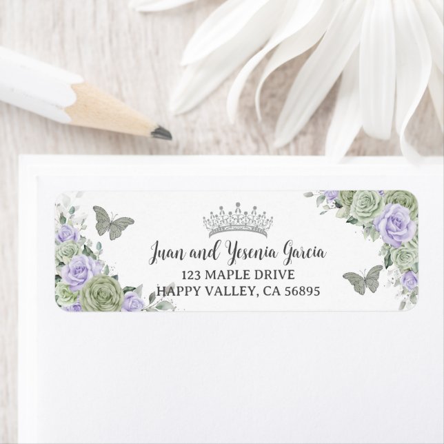 Sage Purple Rose Floral Quinceanera Return Address (Insitu)